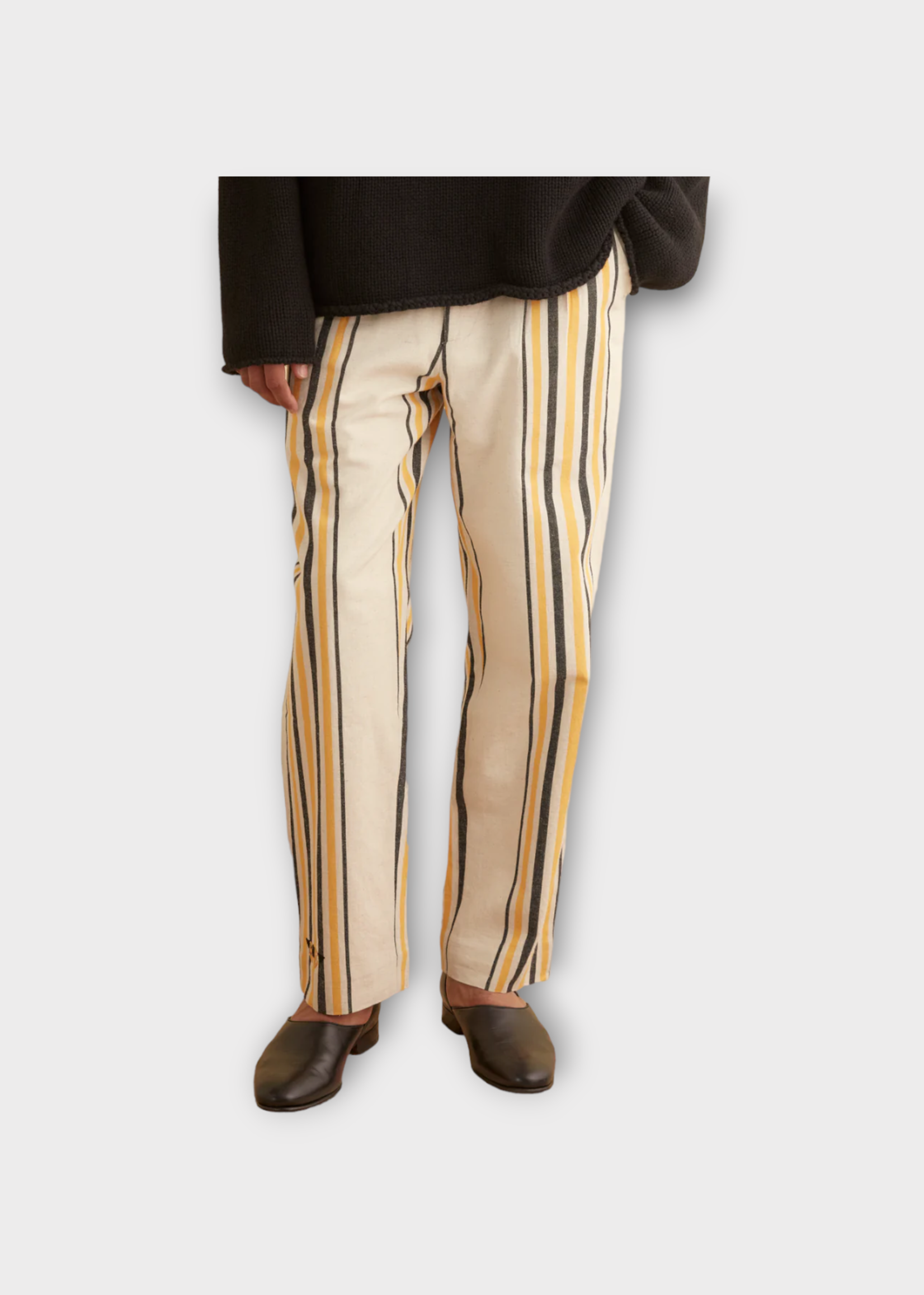 Bode Bode Trousers, Multi, Namesake Cotton Straight Leg Striped Trousers In Ecru & Multi