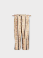 Bode Bode Trousers, Multi, Floret Brocade Mid Rise Straight Leg Trousers In Beige w/ Stripe & Floral Motif