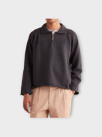 Bode Bode Polo, Black, Dock Cotton Boxy Fit Collared Zip Up Polo In Black