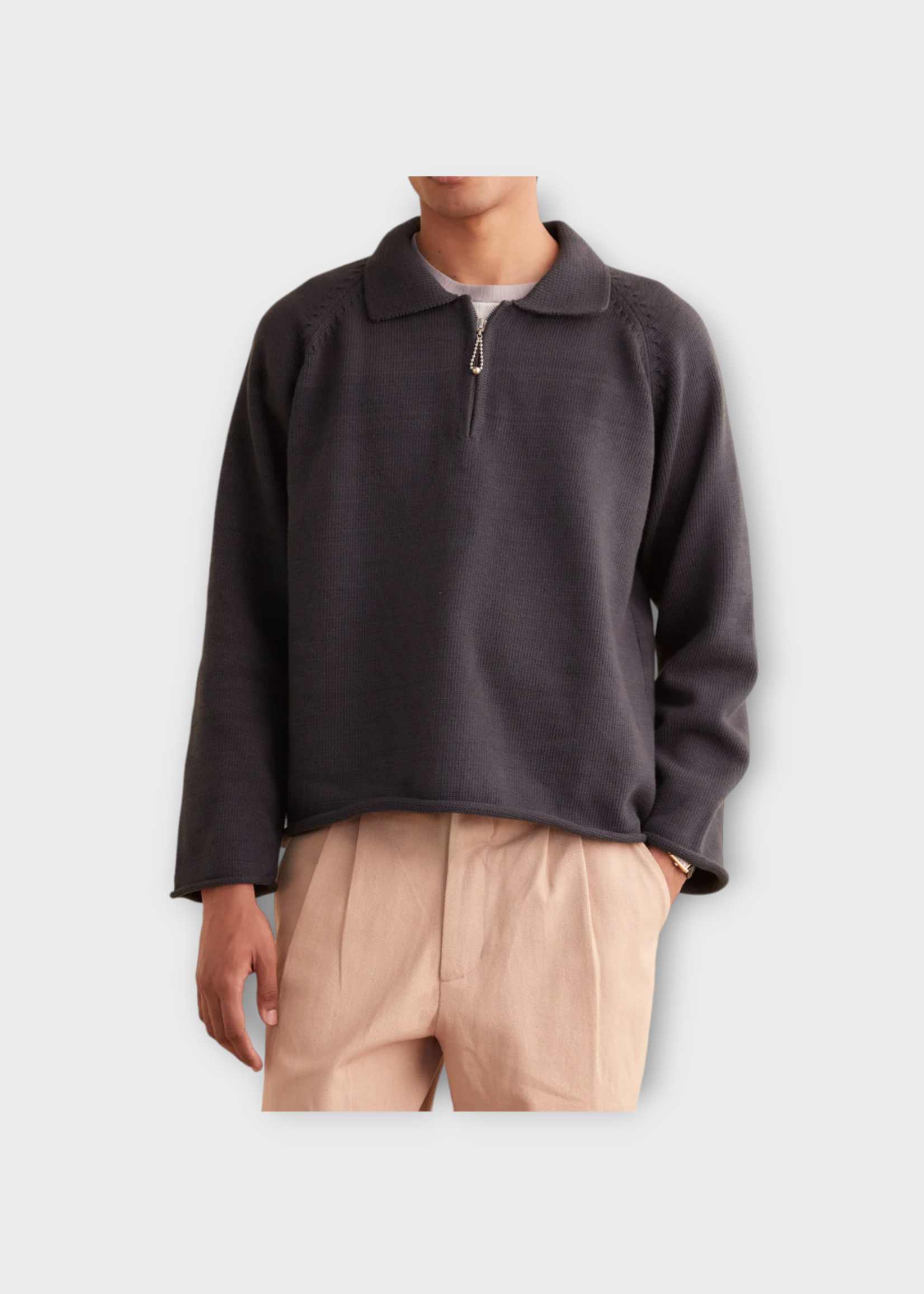 Bode Bode Polo, Black, Dock Cotton Boxy Fit Collared Zip Up Polo In Black