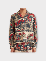 Bode Bode Shirt, Multi, Garden Lattice Linen Collared Short Sleeve Shirt In Ecru & Multi w/ Floral Pattern