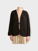 Bode Bode Jacket, Multi, Garrison Wool Rounded Collar Jacket In Black w/ Tie Front Detail