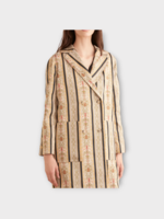 Bode Bode Coat, Multi, Floret Brocade Collared Button Up Coat In Beige w/ Stripe & Floral Motif