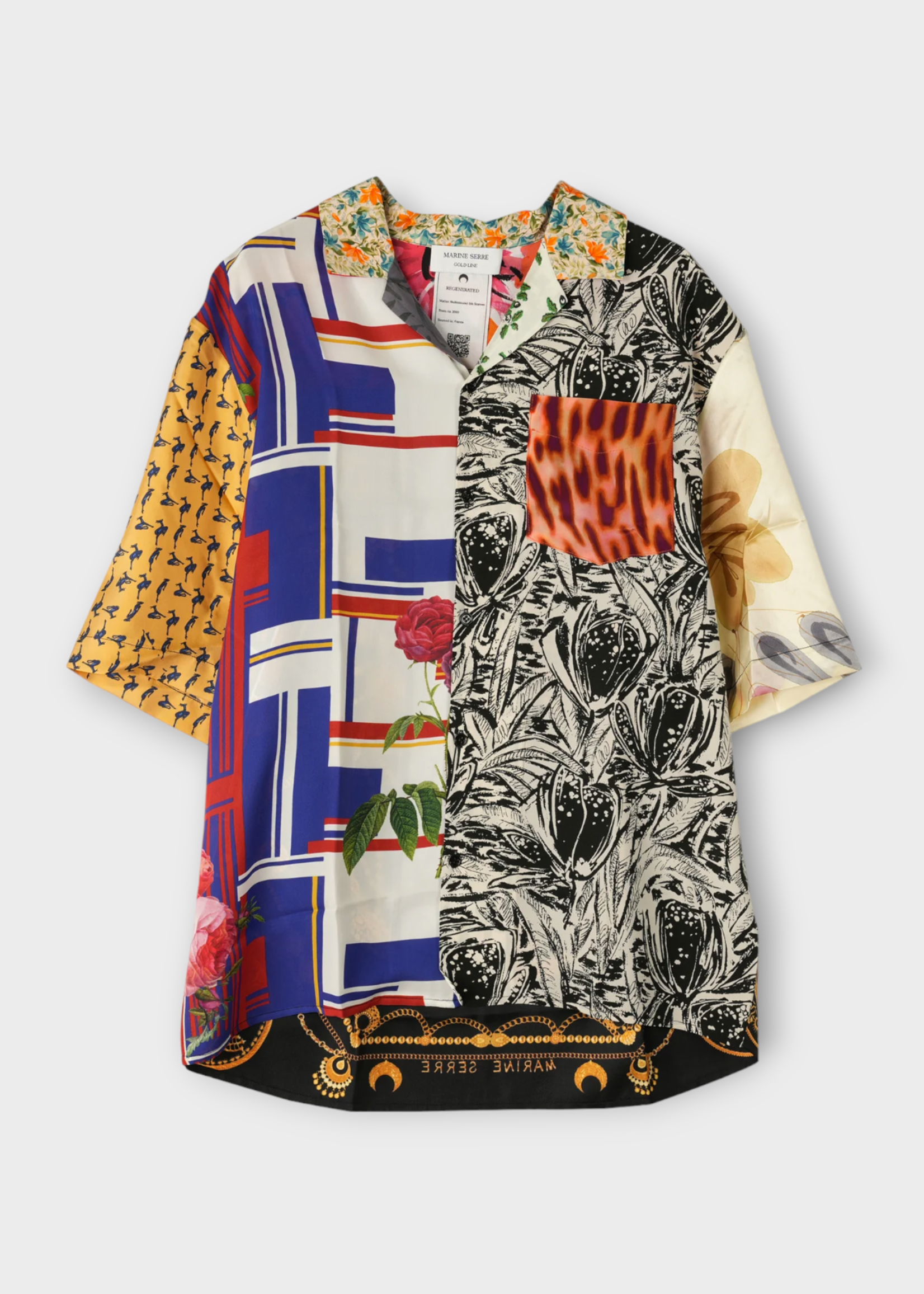 Marine Serre Marine Serre Shirt, Multi, Regenerated Silk Scarves Oversized Bowling Shirt In Multicolor