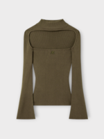 Courreges Courreges Top, Green, Hyperbole Ribbed Knitted Long Flared Sleeve Sweater In Camouflage Green