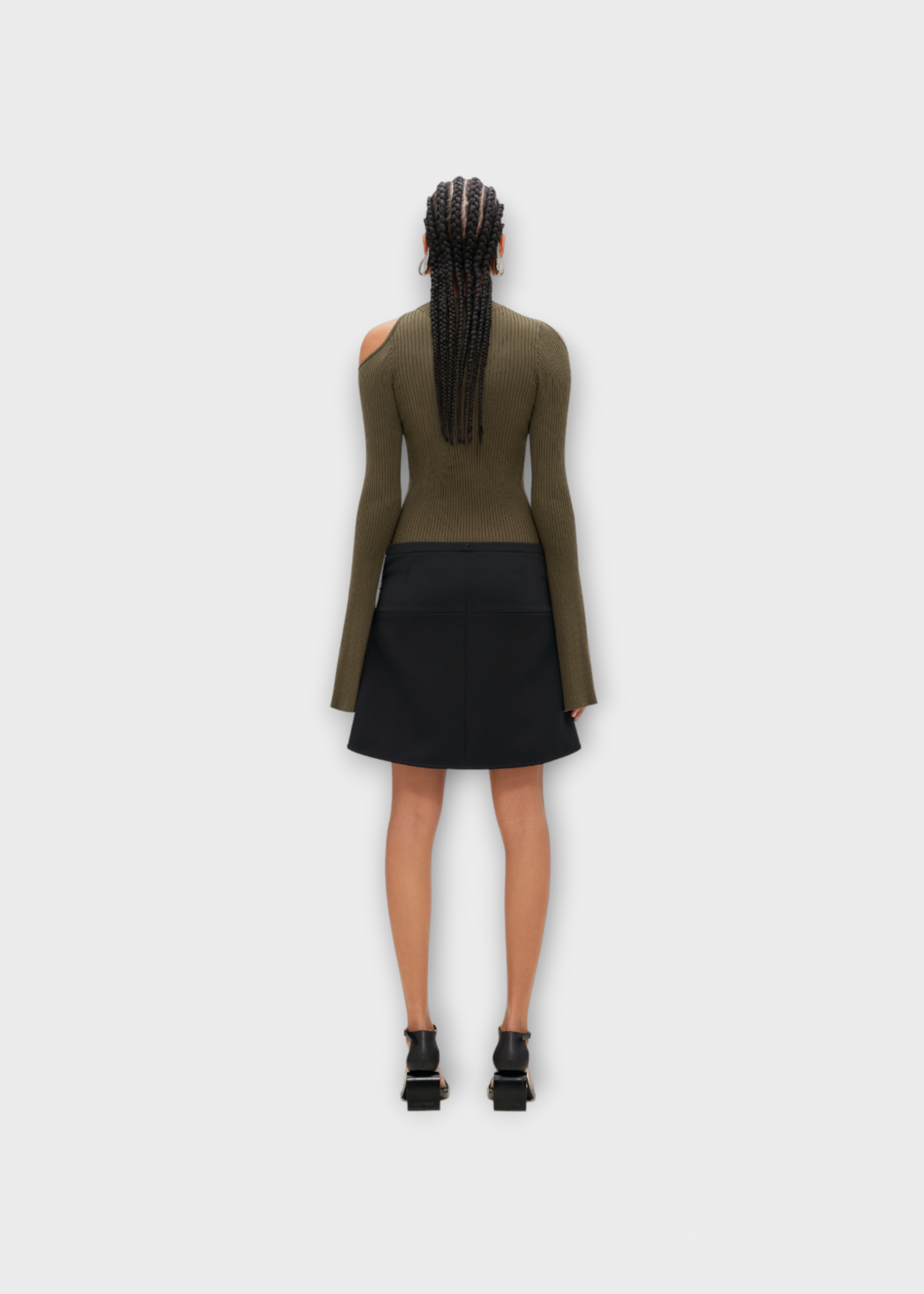 Courreges Courreges Top, Green, Hyperbole Ribbed Knitted Long Flared Sleeve Sweater In Camouflage Green