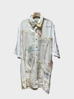 By Walid By Walid Dress, Print, Farida Linen Collared Button Up Shirt Mini Dress In Natural w/ Embroidery