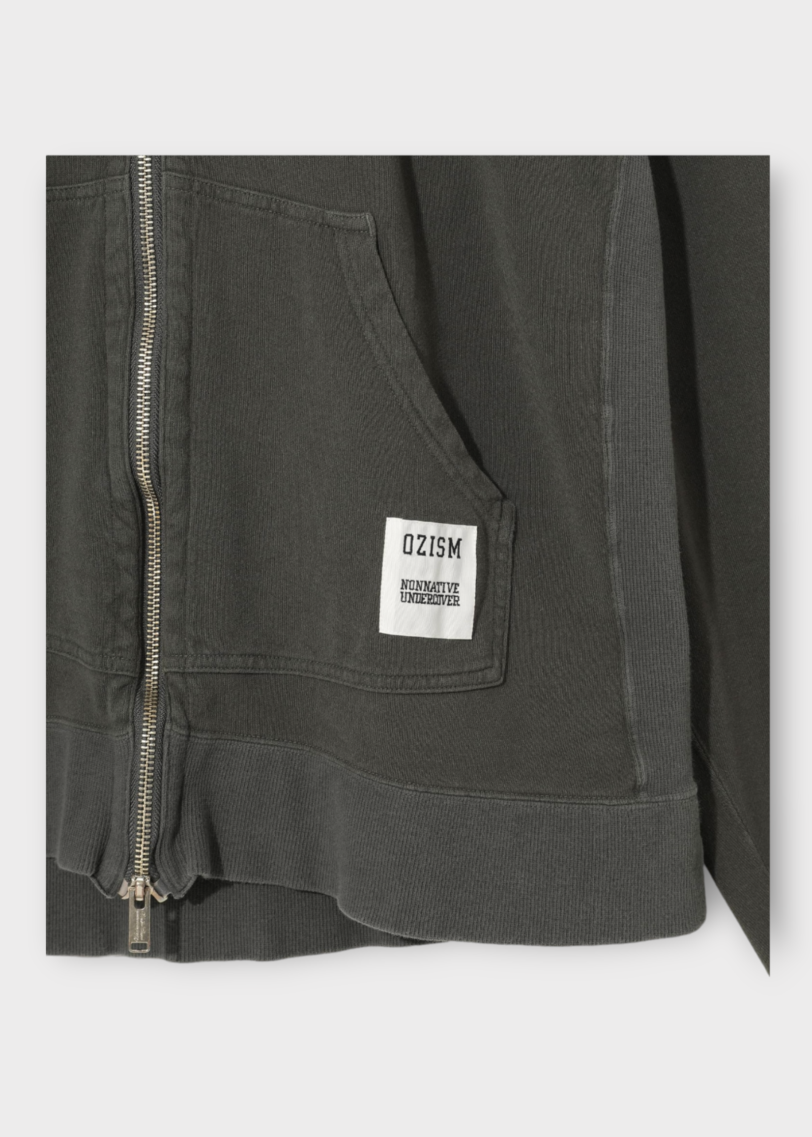 Undercover Undercover Sweatshirt, Grey, Cotton Zip Up Hoodie In Charcoal w/ Flap Pockets X Ozism Collection