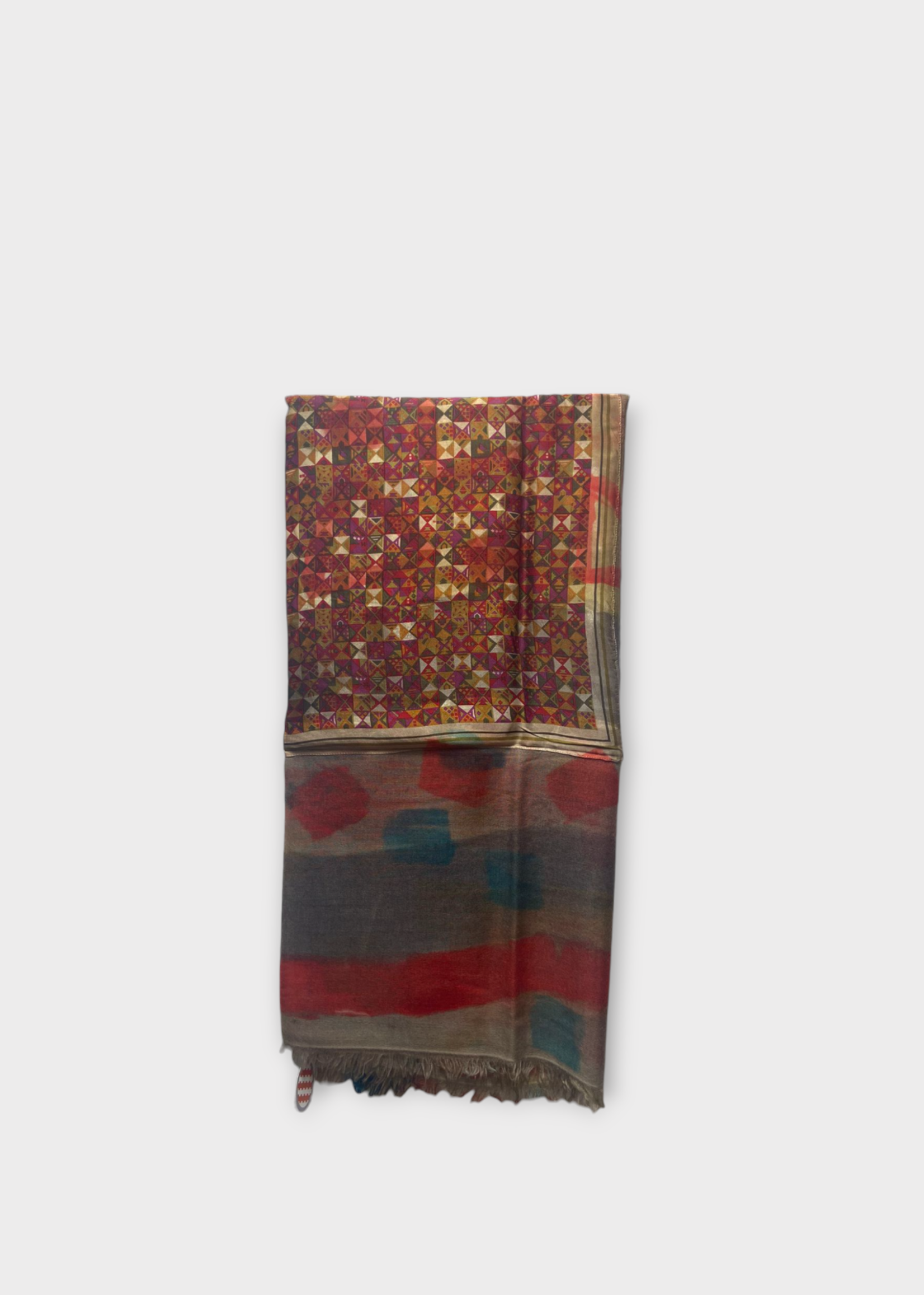 Dianora Salviati Dianora Salviati Scarf, Multi, DVS x Vintage Silk & Cashmere Hand Painted Two Sided Scarf In Multicolour w/ Cashmere Lining