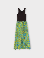 Balenciaga Balenciaga Dress, Print, Hybrid Tank Top Pleated Dress in Blue & Yellow w/ Flower Print