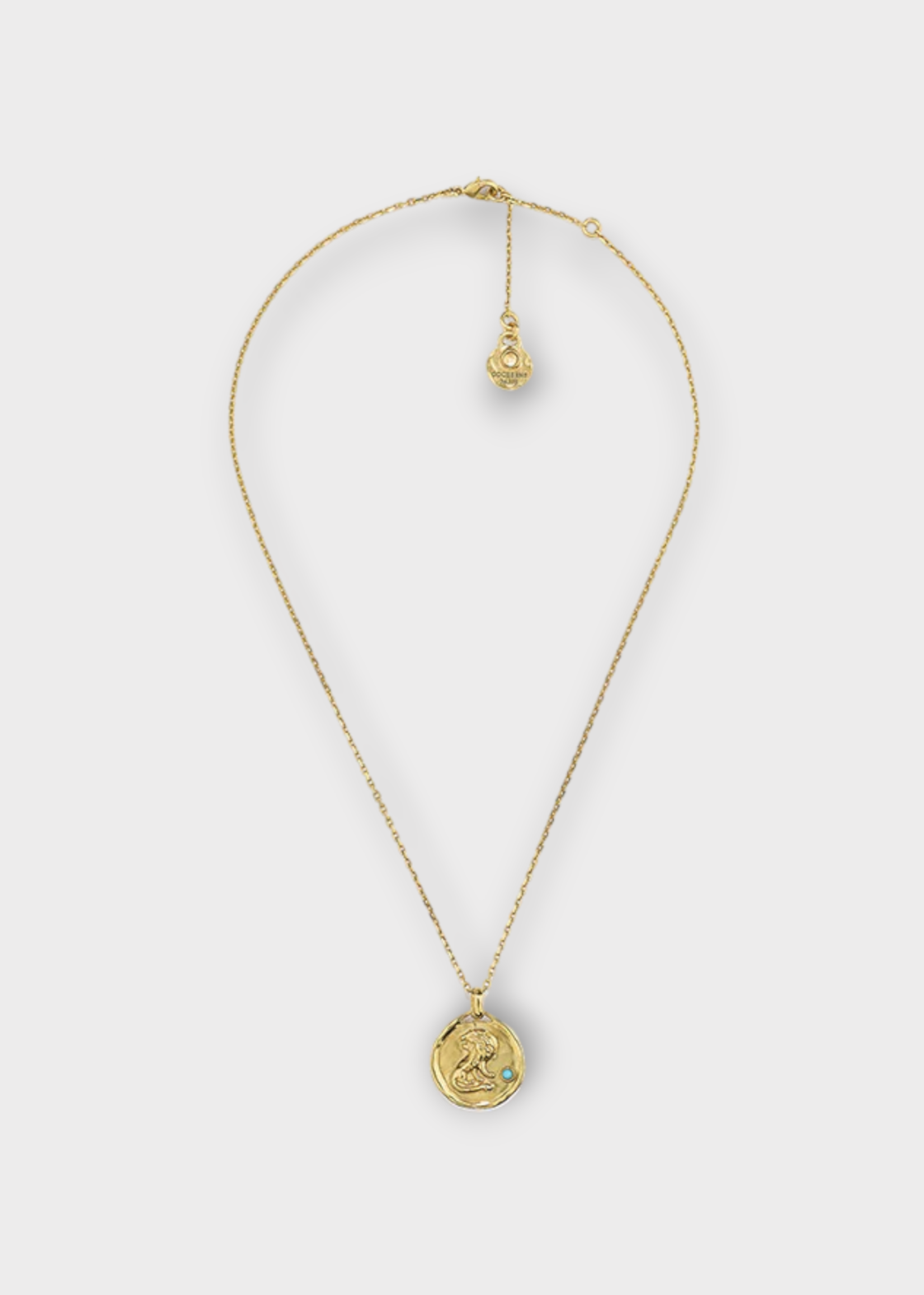Goossens Goossens Necklace, Gold, 24K Gold Plated Brass Mini Talisman Necklace w/ Turquoise Lion Medal Pendant