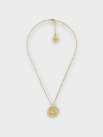 Goossens Goossens Necklace, Gold, 24K Gold Plated Brass Mini Talisman Necklace w/ Turquoise Cancer Medal Pendant