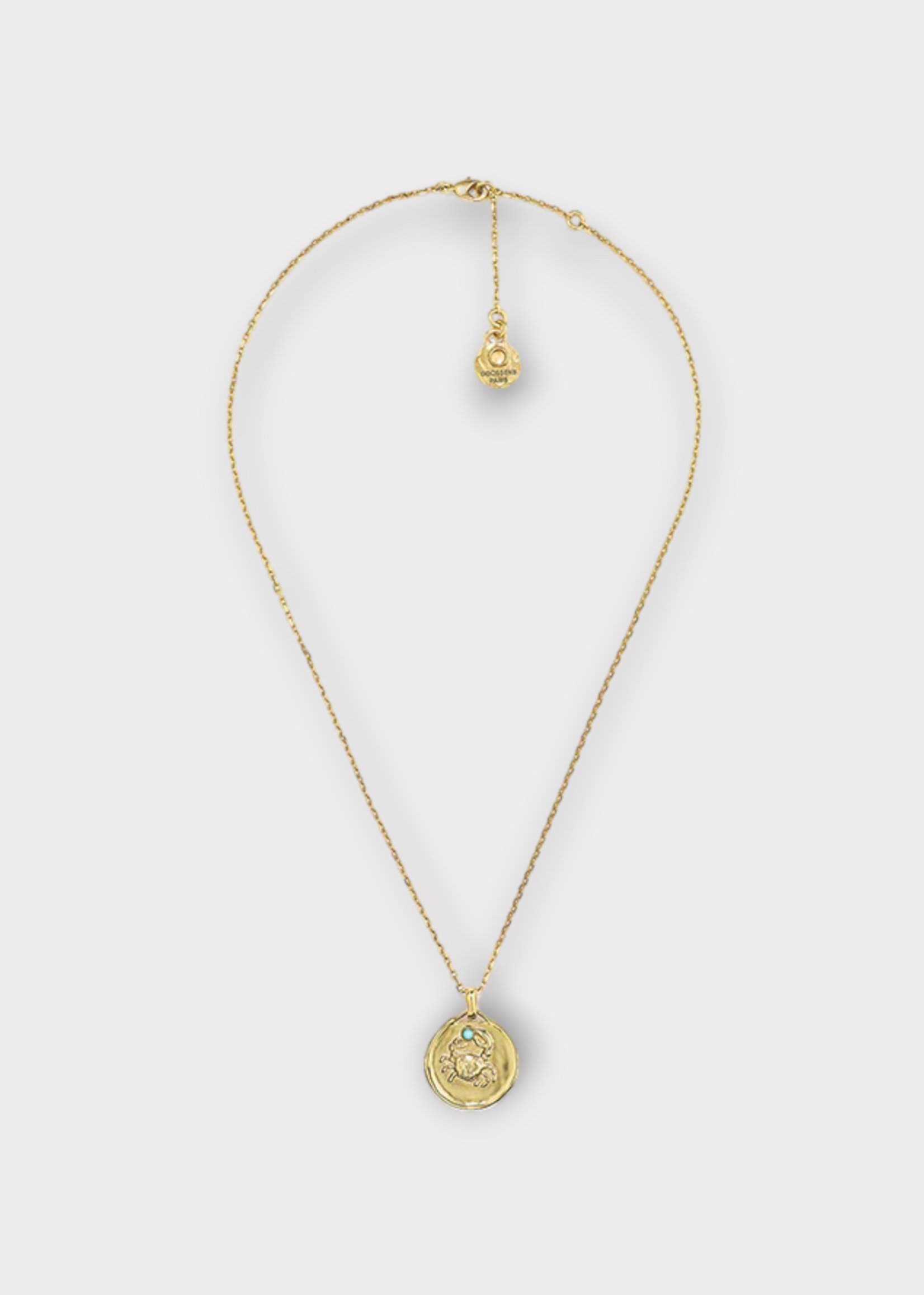 Goossens Goossens Necklace, Gold, 24K Gold Plated Brass Mini Talisman Necklace w/ Turquoise Cancer Medal Pendant