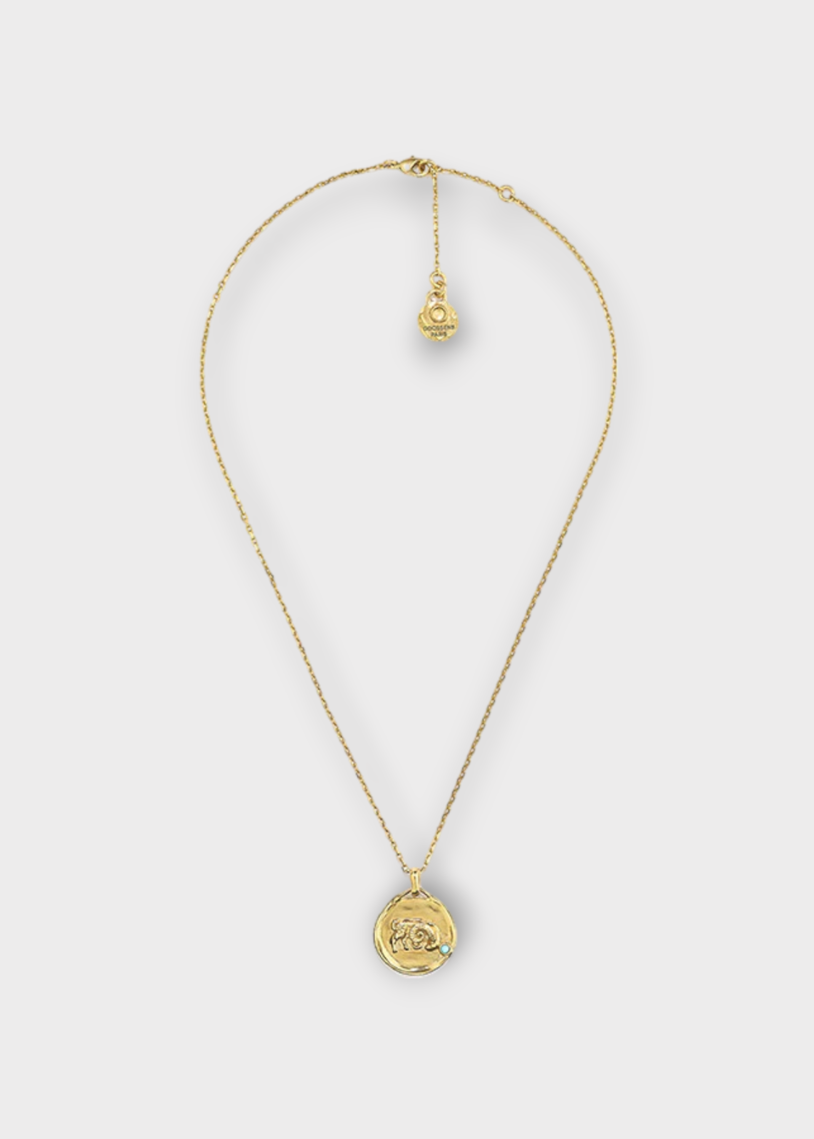 Goossens Goossens Necklace, Gold, 24K Gold Plated Brass Mini Talisman Necklace w/ Turquoise Aries Medal Pendant