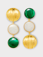 Destree Destree Earrings, Multi, Sonia Geometric Double Stone Clips Earrings in Dark Green & White
