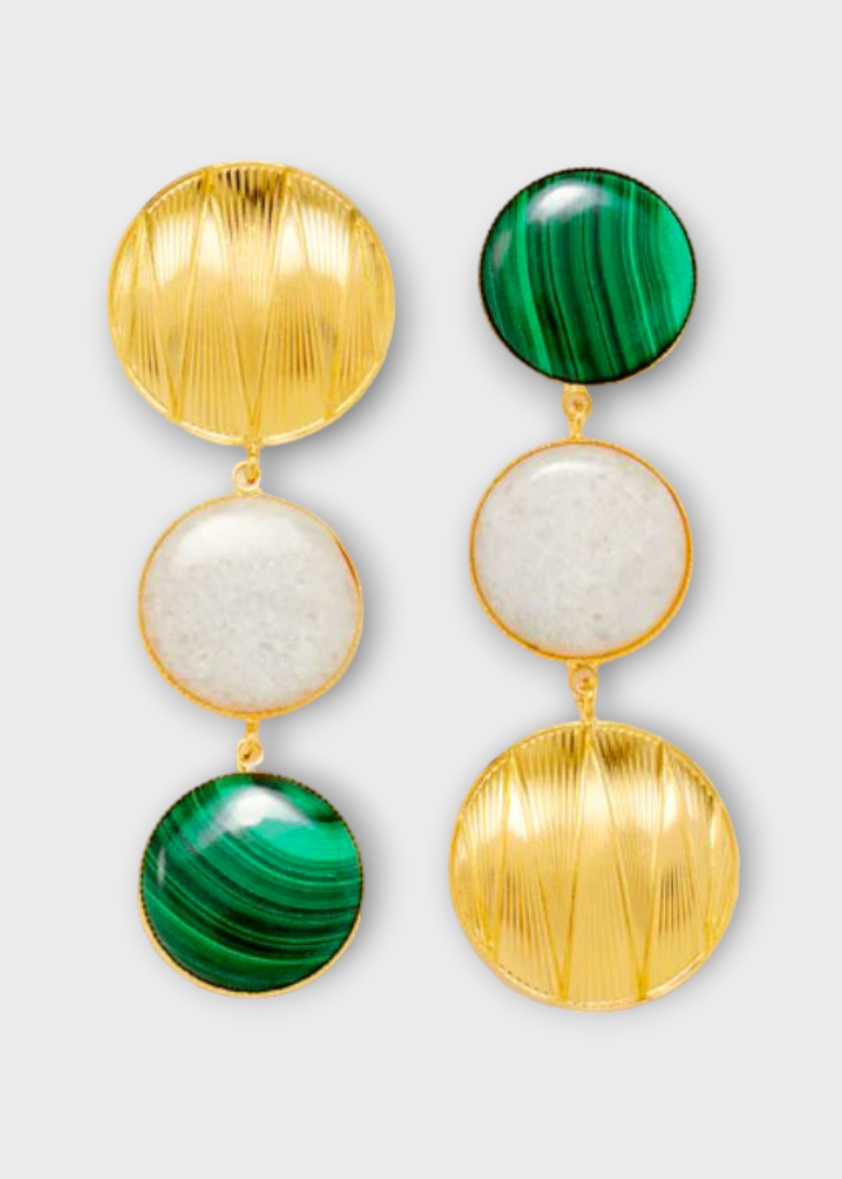 Destree Destree Earrings, Multi, Sonia Geometric Double Stone Clips Earrings in Dark Green & White