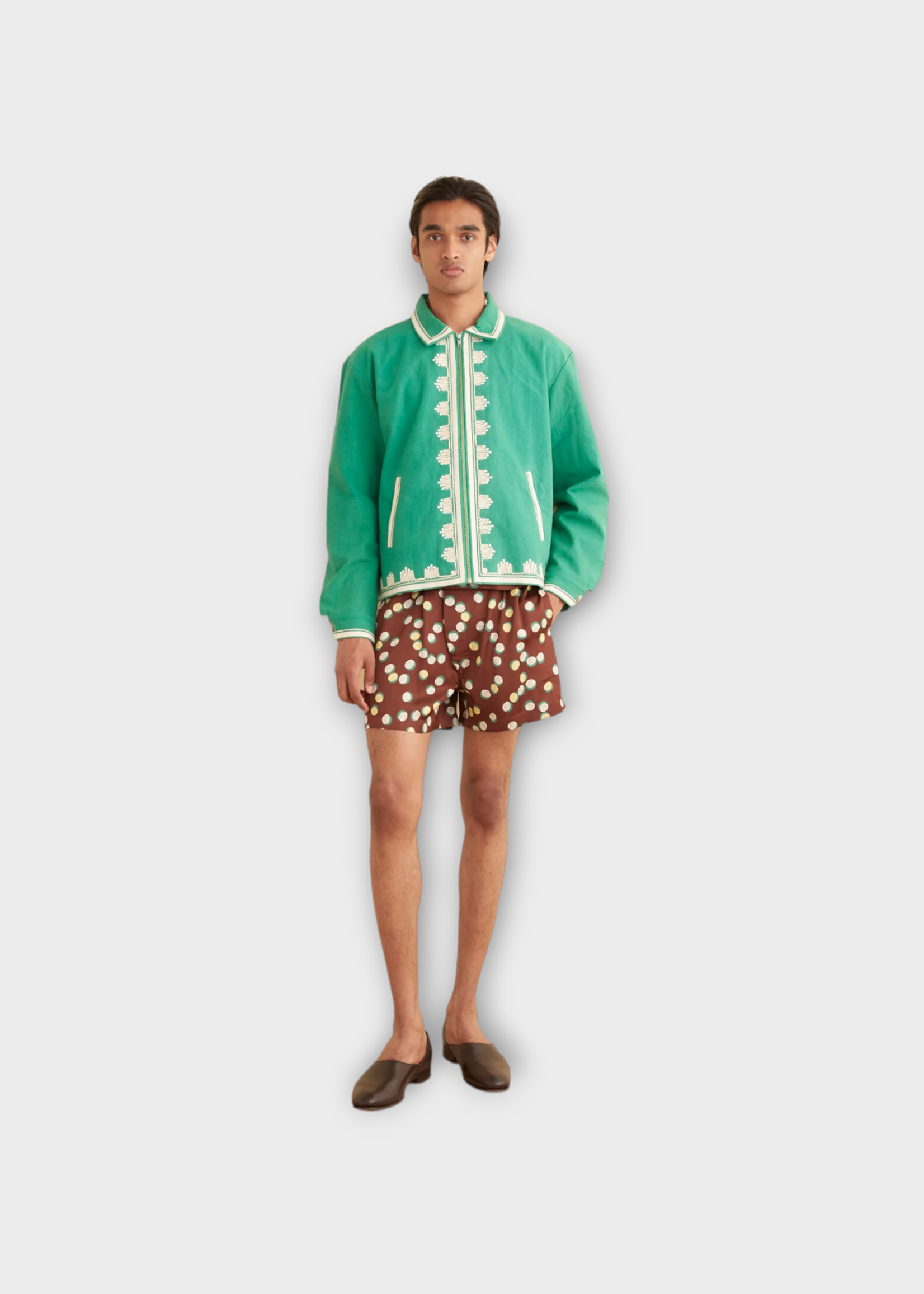 Bode Bode Shorts, Print, Elasticated Waist Shorts In Brown & Multi w/ Overlapping Bubble Dots Print