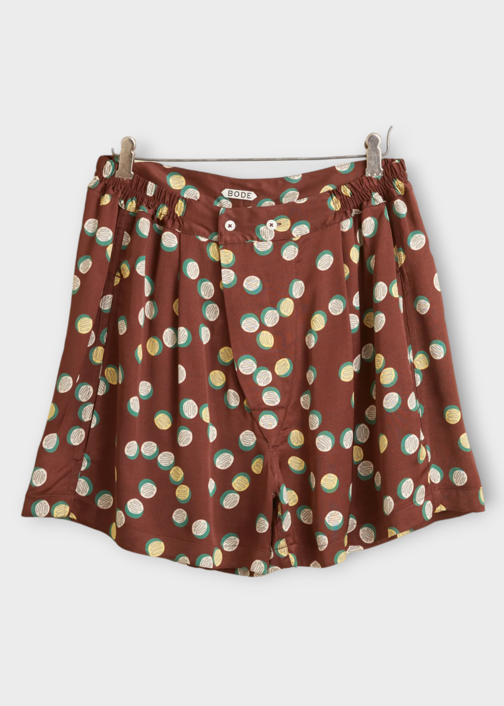 Bode Bode Shorts, Print, Elasticated Waist Shorts In Brown & Multi w/ Overlapping Bubble Dots Print