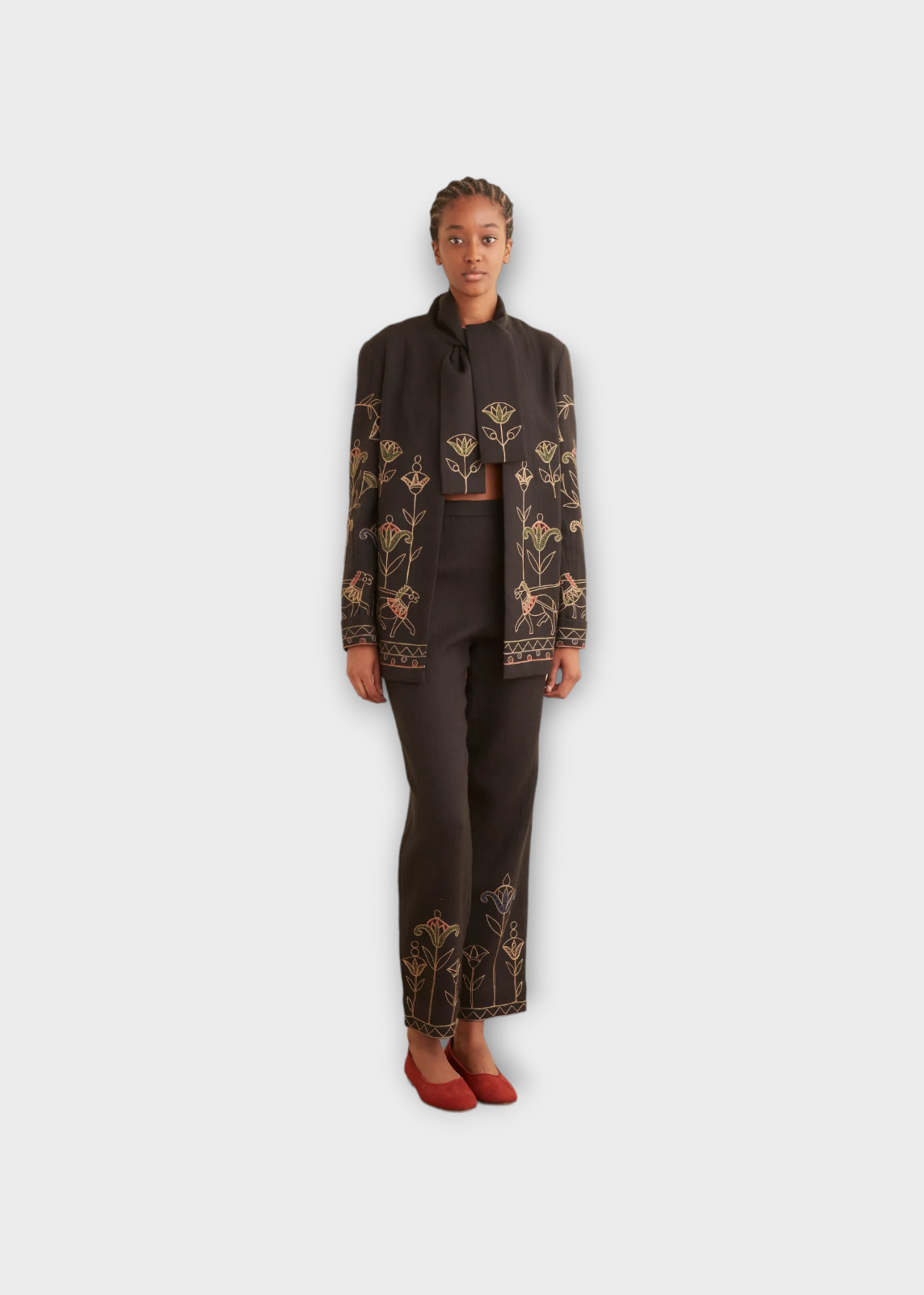 Bode Bode Jacket, Navy, Wool Jacket In Navy w/ Bow Tie & Garden Chariot Embroidery