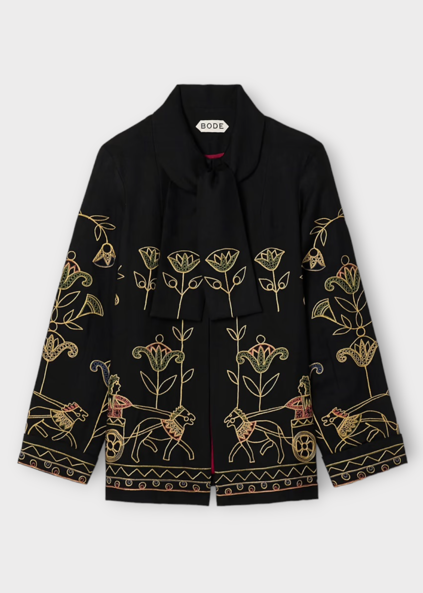 Bode Bode Jacket, Navy, Wool Jacket In Navy w/ Bow Tie & Garden Chariot Embroidery