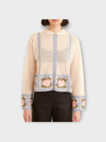 Bode Bode Shirt, Multi, Cotton Collared Button Up See Through Shirt In Yellow & Multi w/ Rose & Stripe Embroidery