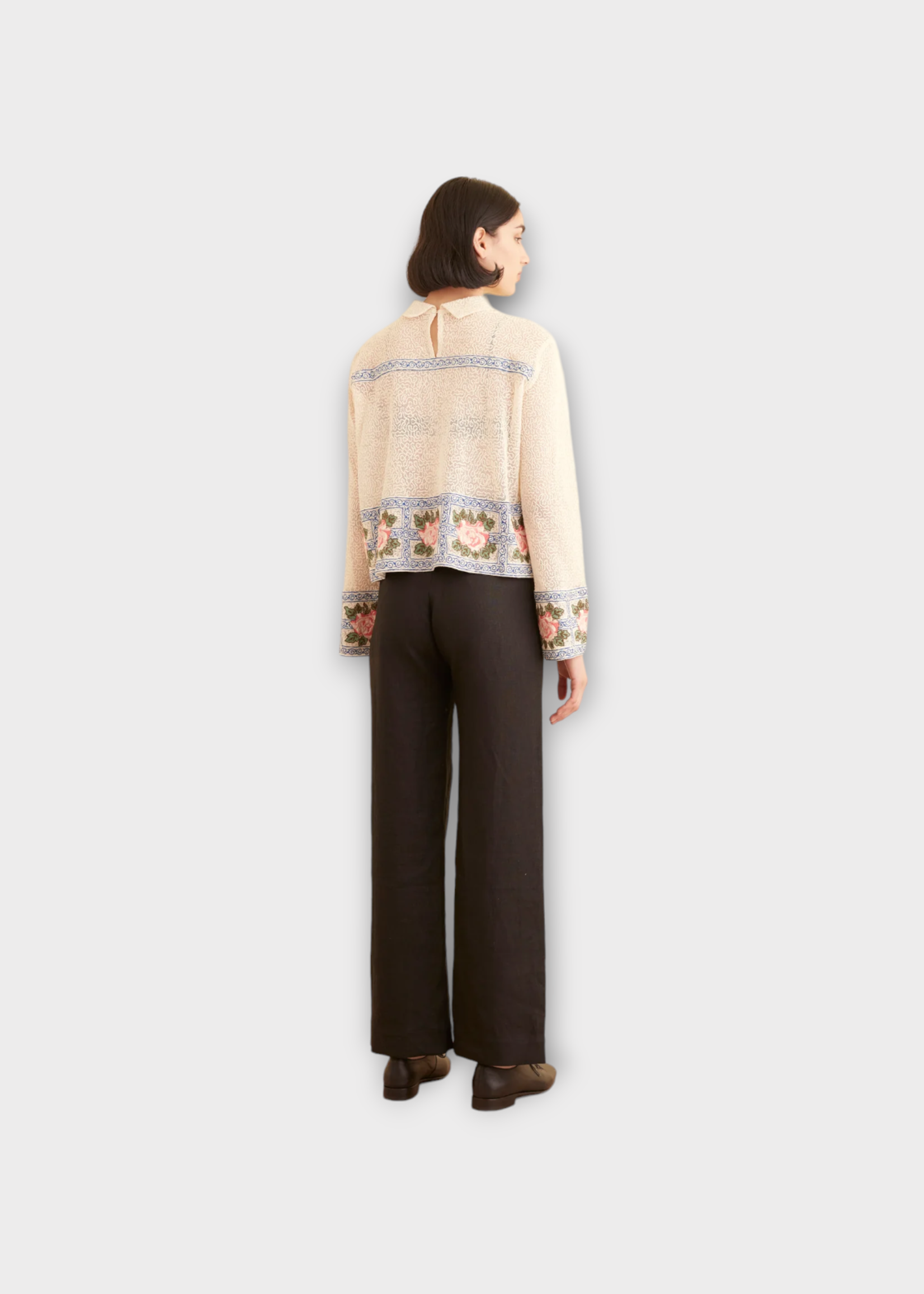 Bode Bode Shirt, Multi, Cotton Collared Button Up See Through Shirt In Yellow & Multi w/ Rose & Stripe Embroidery