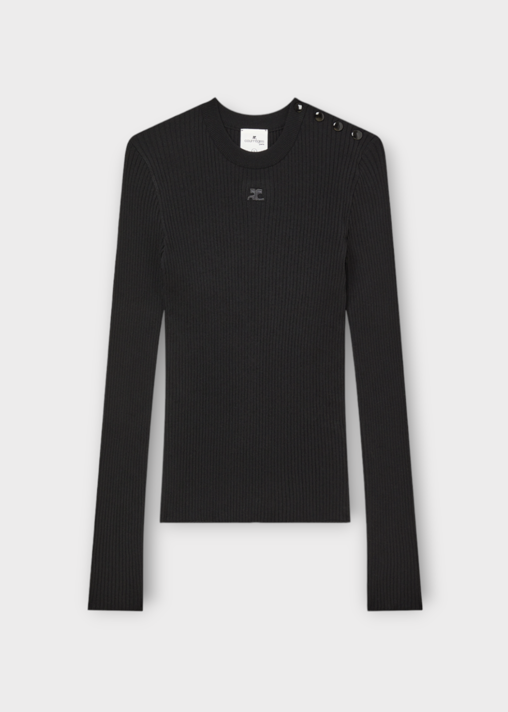 Courreges Courreges Knitwear, Black, Shouder Snaps Ribbed Knit Sweater