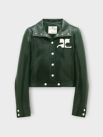Courreges Courreges Jacket, Green, Reedition High Neck Cropped Iconic Vinyl Jacket In Dark Green