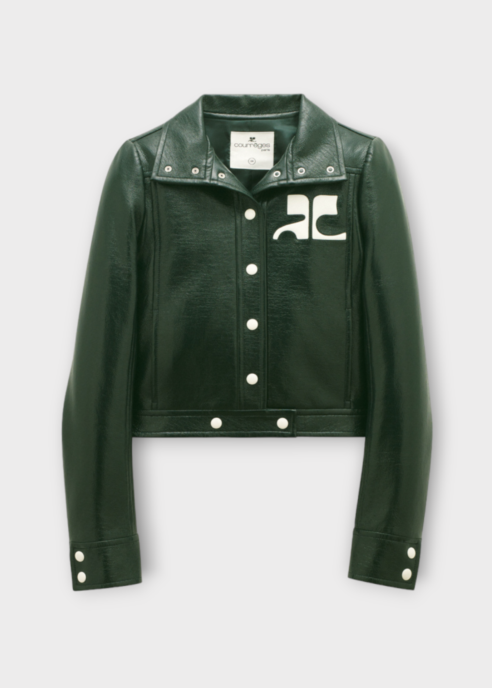 Courreges Courreges Jacket, Green, Reedition High Neck Cropped Iconic Vinyl Jacket In Dark Green
