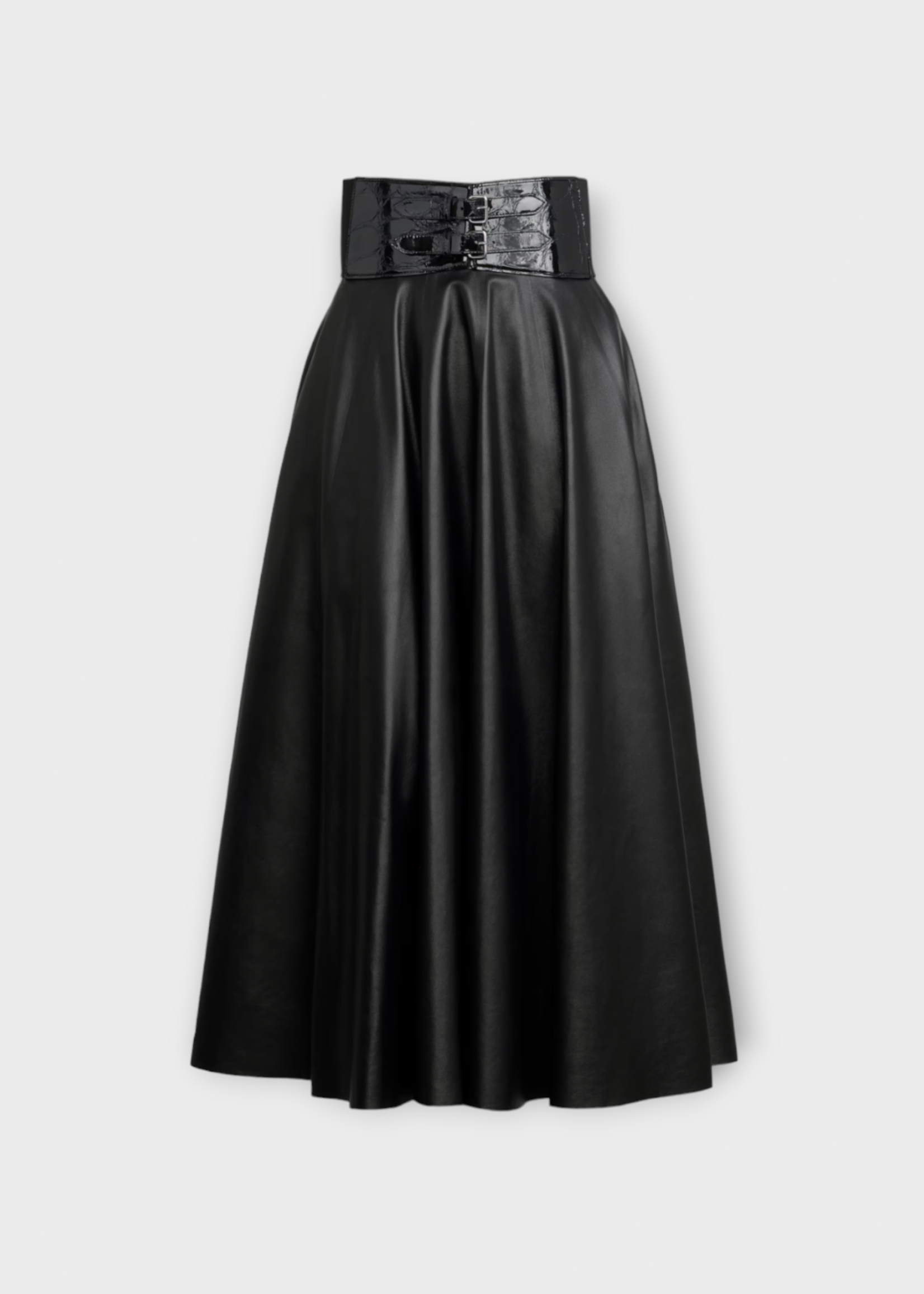 Alaia Alaia Skirt, Black, Soft Leather Belted Midi Skirt In Black Alaia