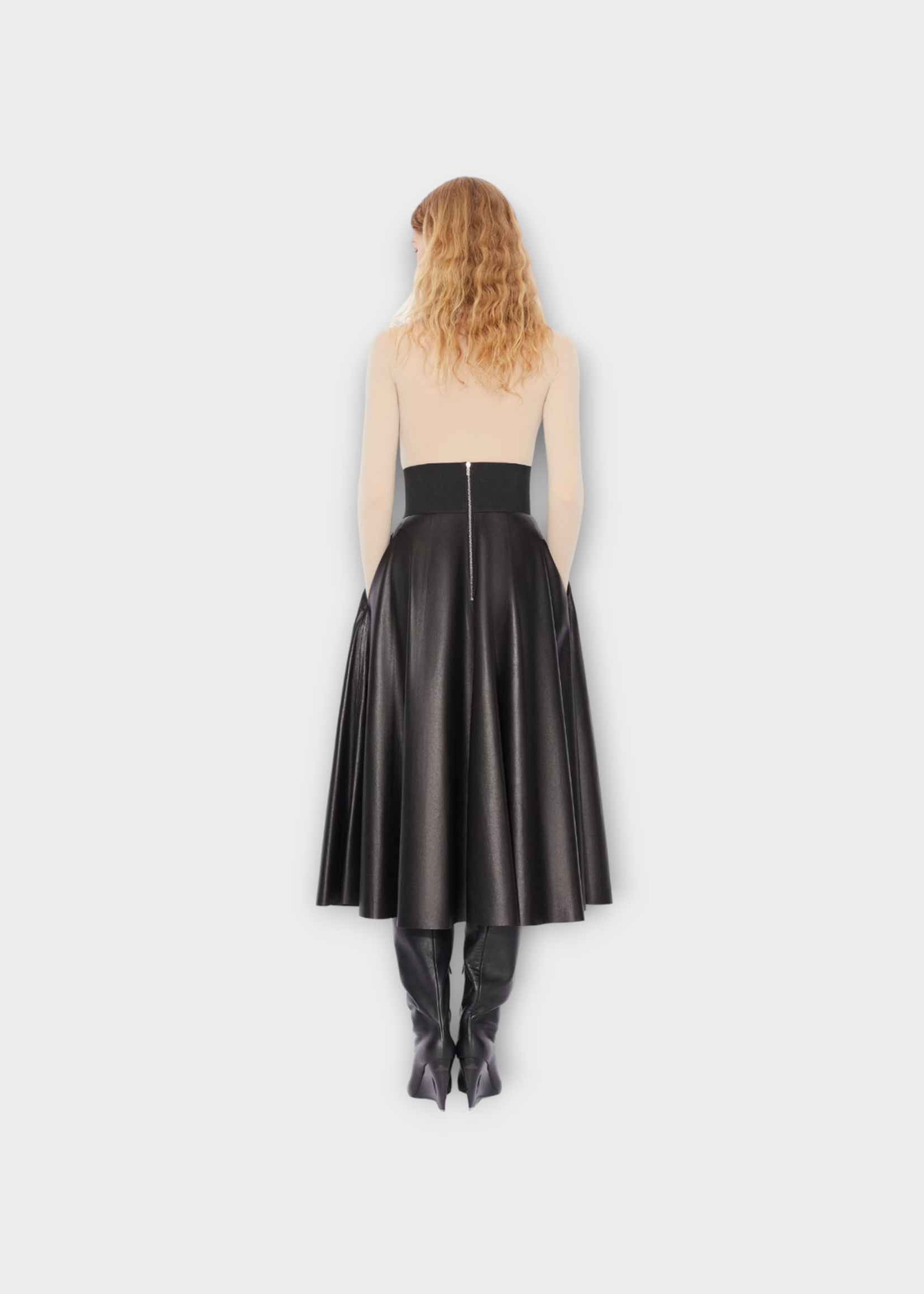Alaia Alaia Skirt, Black, Soft Leather Belted Midi Skirt In Black Alaia