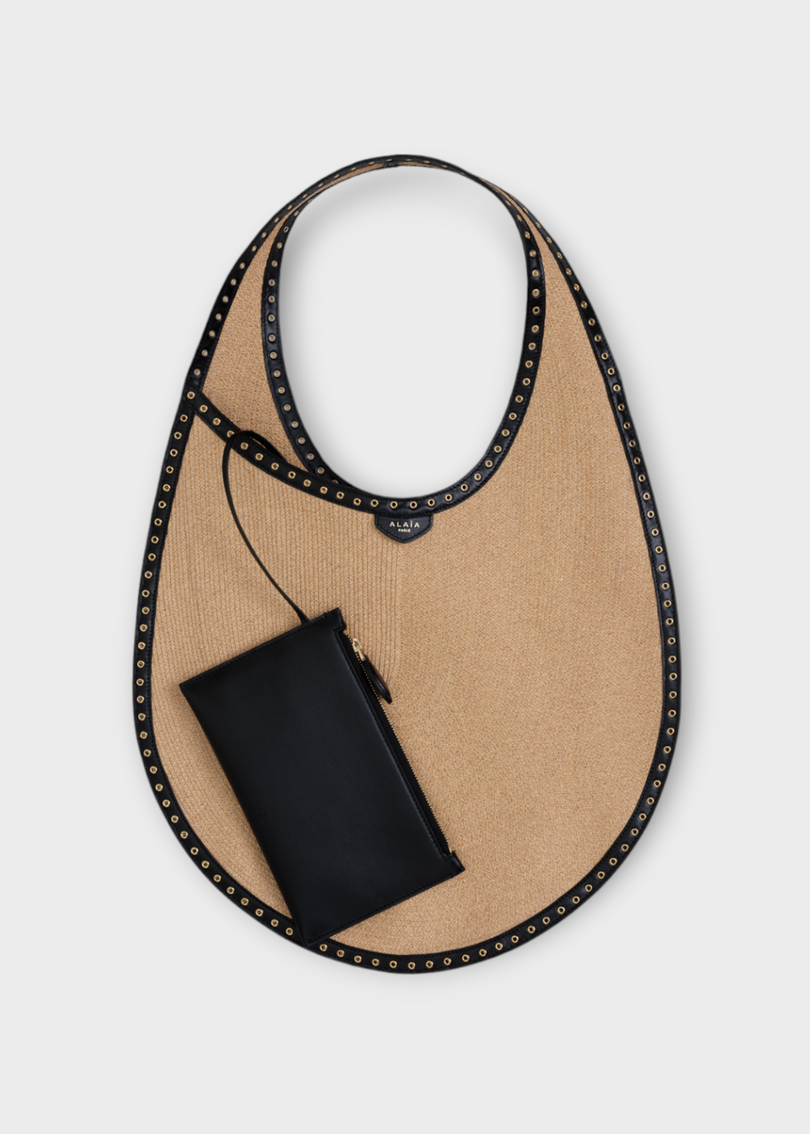 Alaia Alaia Bag, Beige, Paper Straw One Piece Top Handle Medium Hobo Bag In Natural w/ Mini Studs & Extra Flat Bag