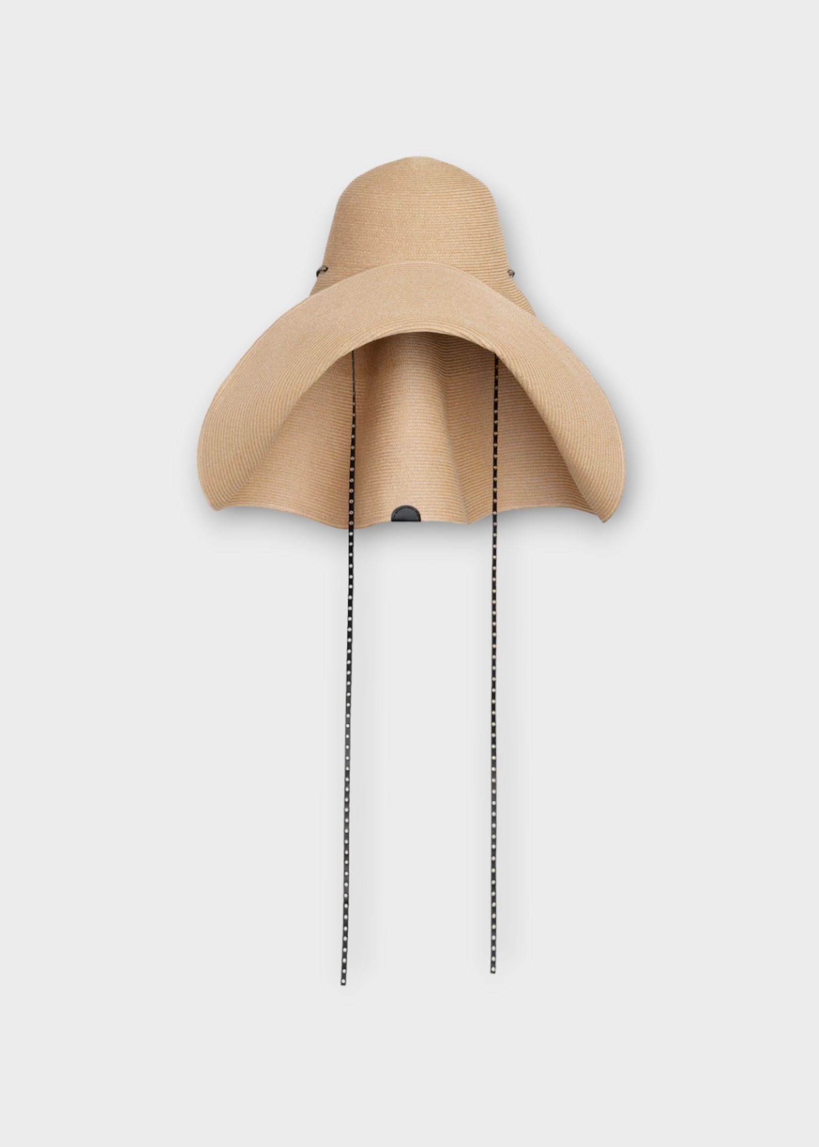 Alaia Alaia Hat, Beige, Capeline Paper Straw Hat in Natural w/ Eyelets Studs Strap