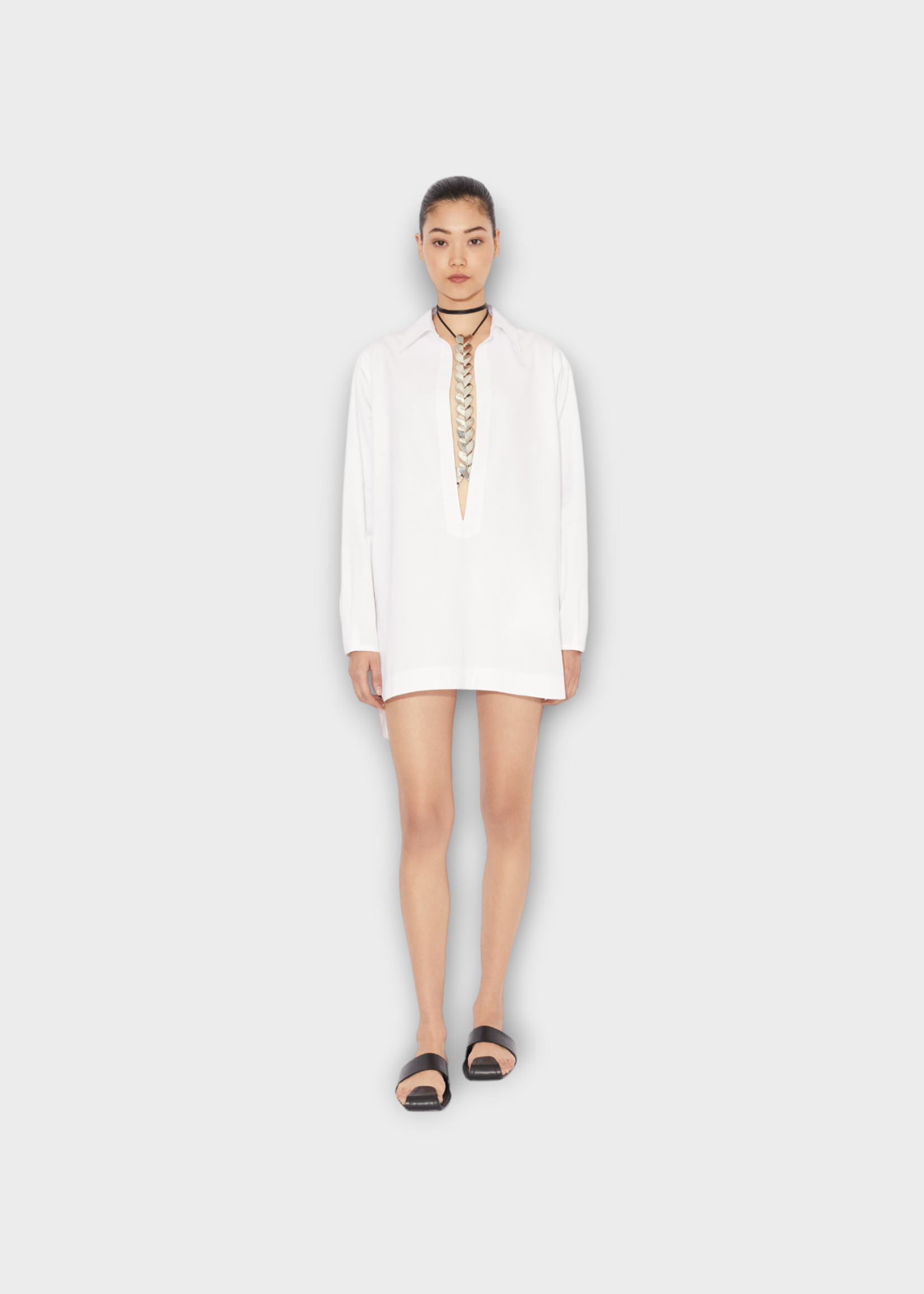 Alaia Alaia Dress, White, Plunging Neckline Colared Tunic Shirt Dress