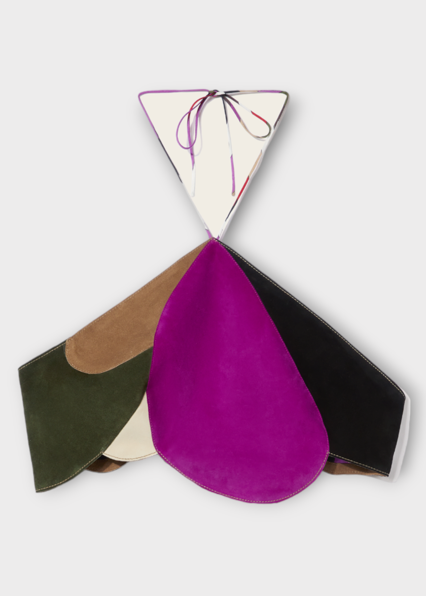 Emilio Pucci Emilio Pucci Top, Pink, Suede Sleeveless Crop Top in Purple Dark Brown & Green w/ Back Ties