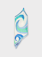 Emilio Pucci Emilio Pucci Dress, Print, Silk One Shoulder Asymmetric Dress in Light Blue & White w/ Swans Print