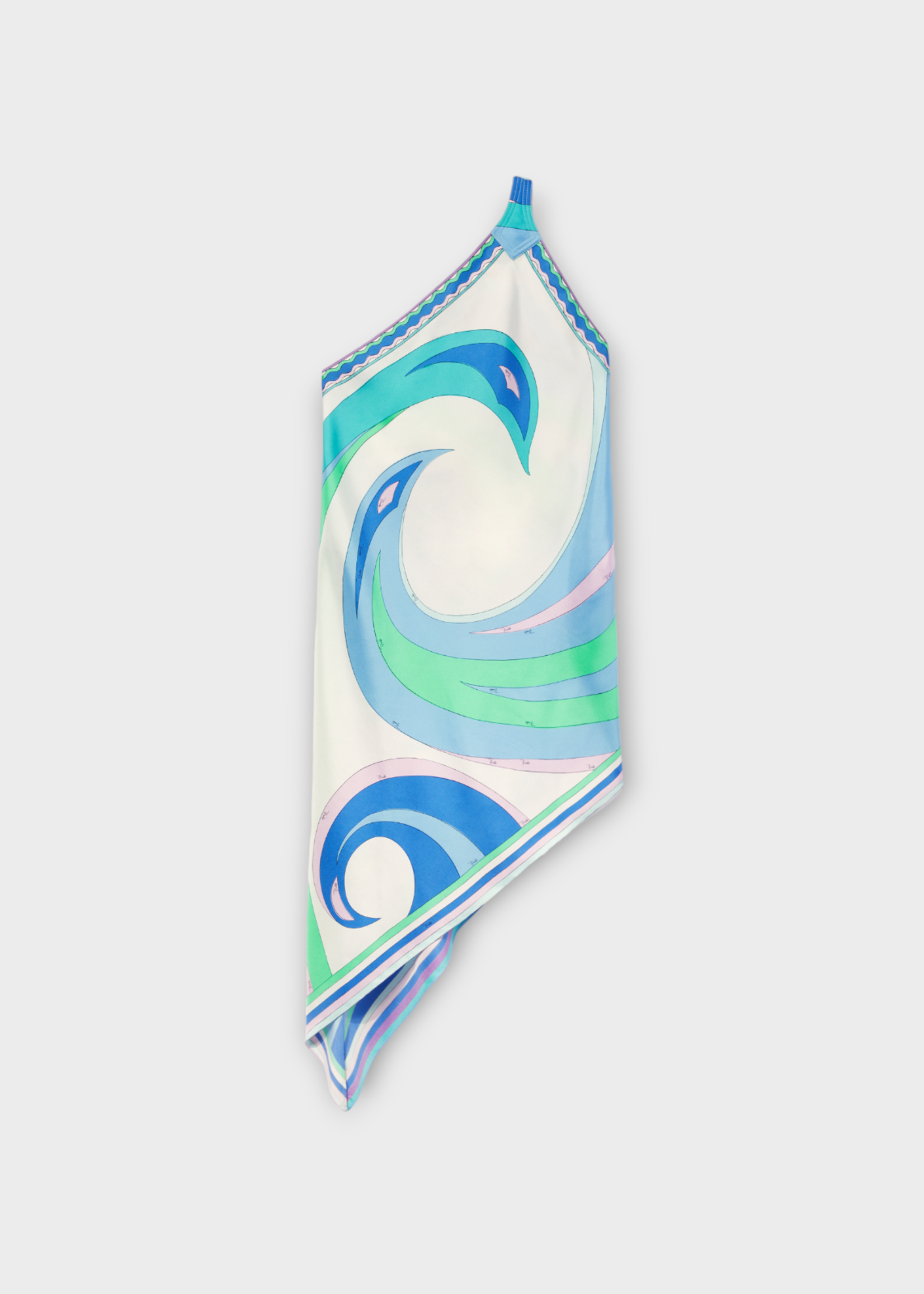 Emilio Pucci Emilio Pucci Dress, Print, Silk One Shoulder Asymmetric Dress in Light Blue & White w/ Swans Print