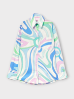 Emilio Pucci Emilio Pucci Shirt, Print, Cotton Collared Button Up Shirt in Light Blue & White w/ Marmo Print