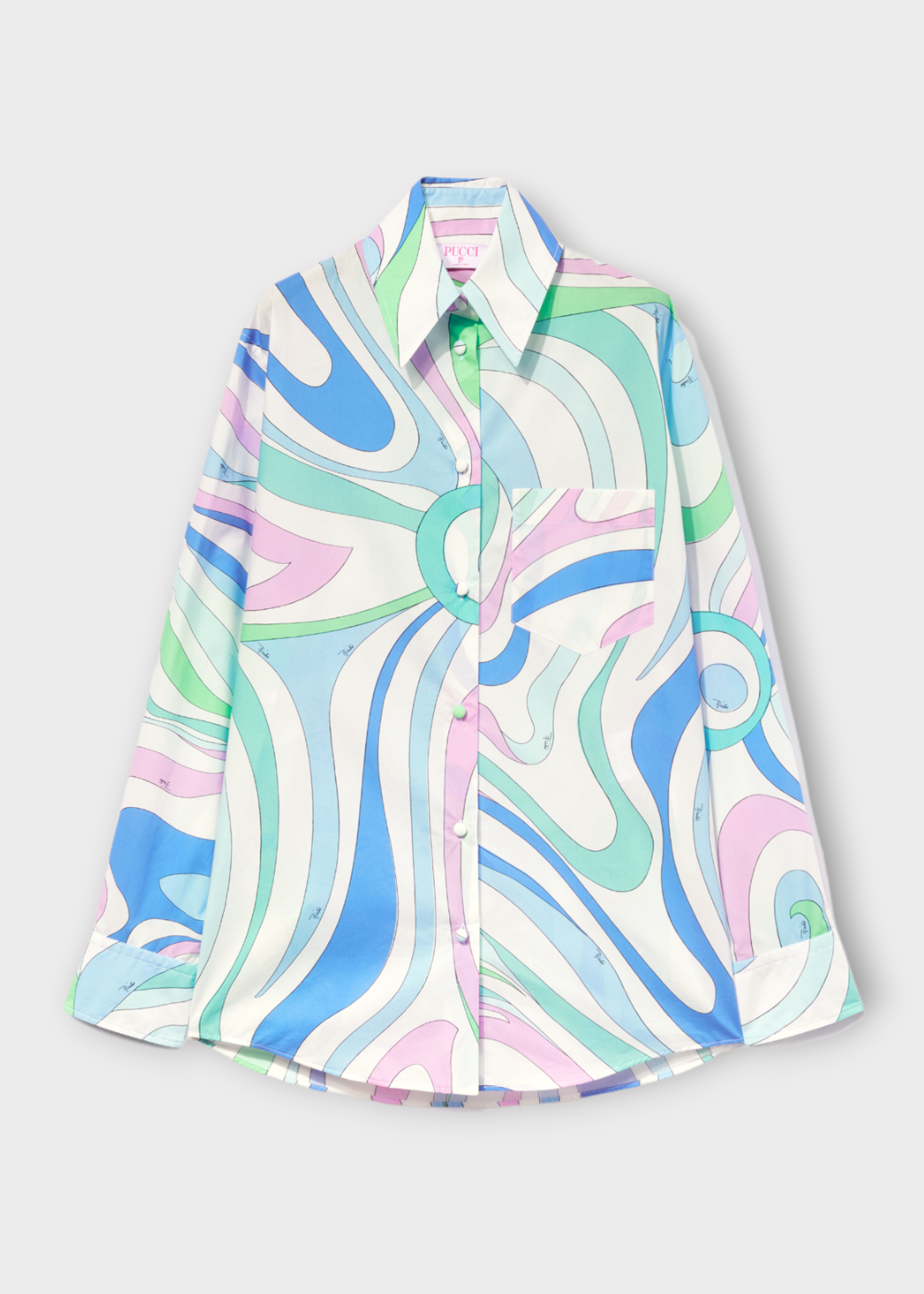 Emilio Pucci Emilio Pucci Shirt, Print, Cotton Collared Button Up Shirt in Light Blue & White w/ Marmo Print