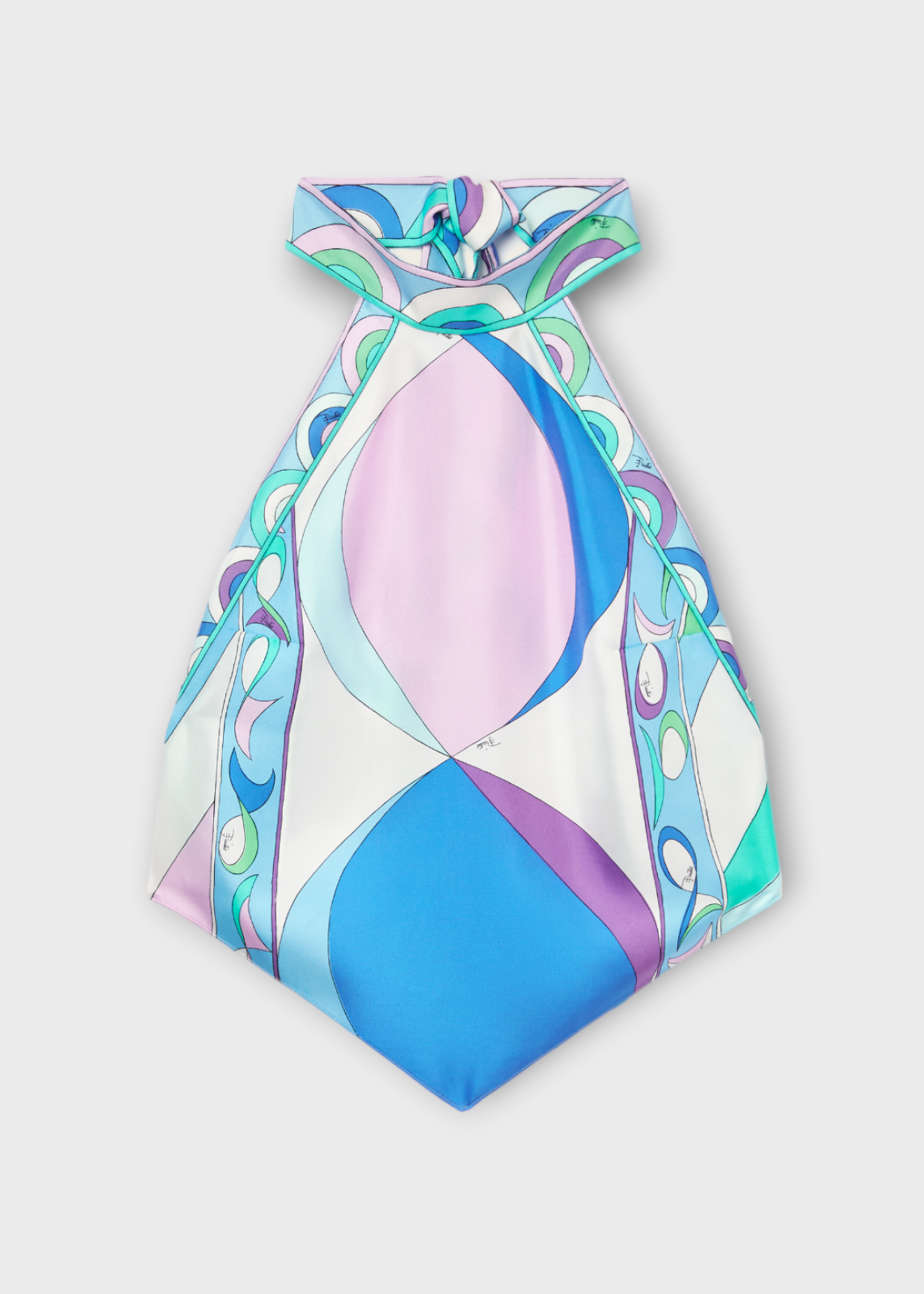 Emilio Pucci Emilio Pucci Top, Print, Silk Halter Neck Sleeveless Top in Light Blue & White w/ Graphic Fish Print