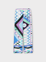 Emilio Pucci Emilio Pucci Trousers, Print, Silk Relaxed Fit Straight Leg in Light Blue White Aqua Green & Lilac w/ Vivara Print