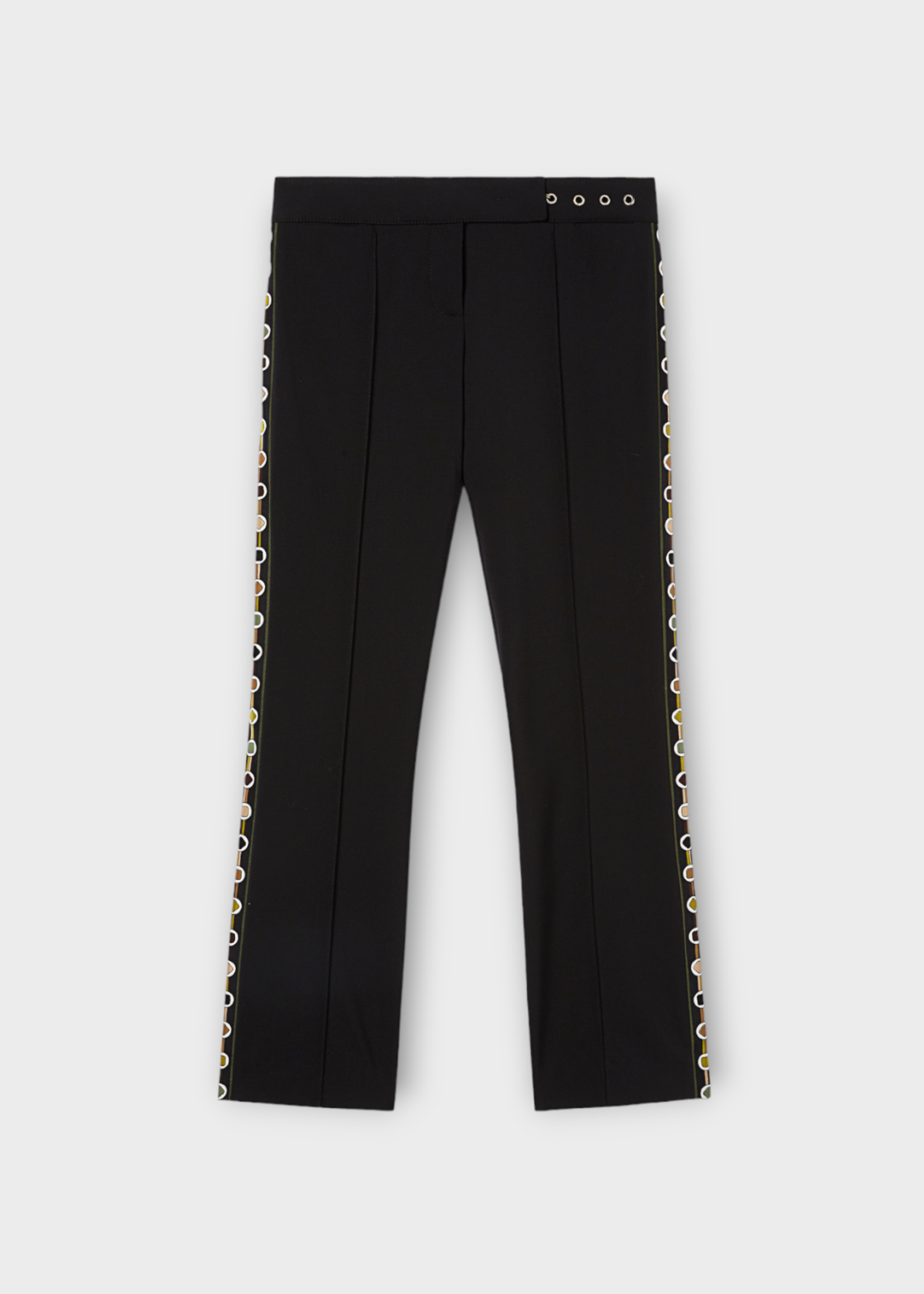 Emilio Pucci Emilio Pucci Trousers, Black, Virgin Wool Slim Fit Mid Rise Trousers in Black w/ Vivara Print Trims