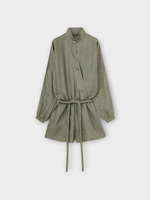 Loro Piana Loro Piana Dress, Green, Rose Solaire Linen High Neck Long Sleeve Mini Dress In Green Landscape