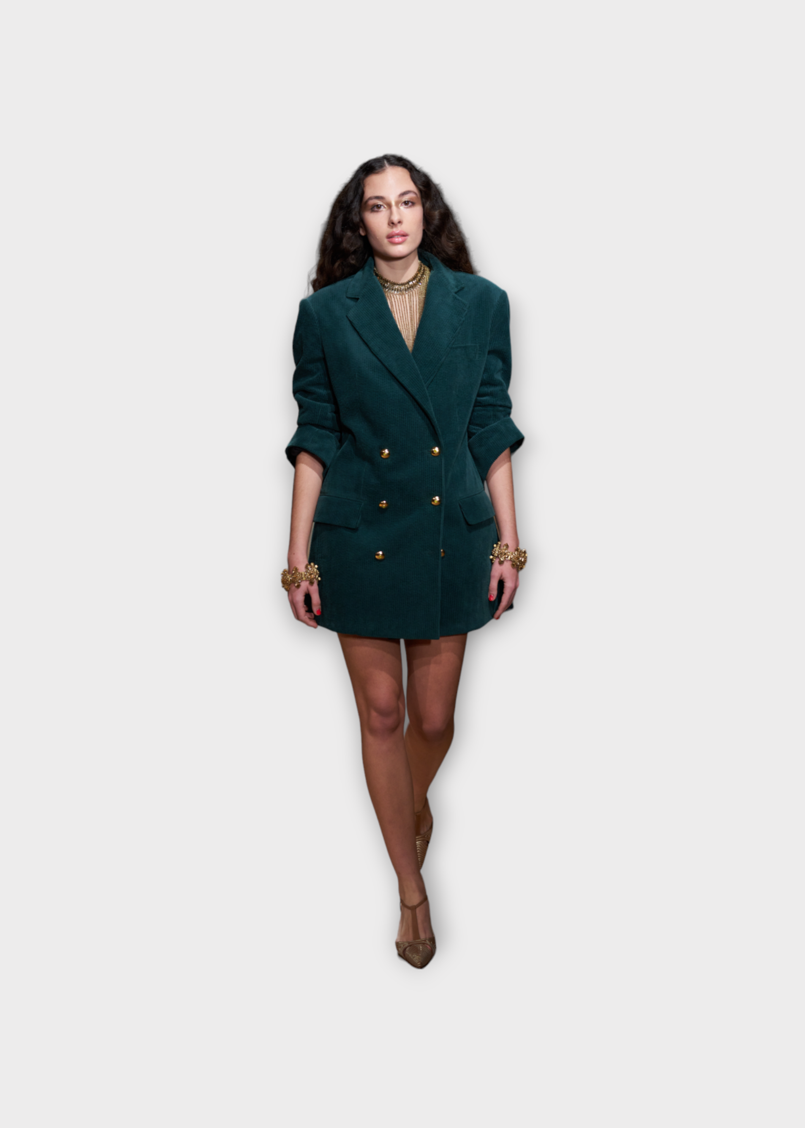 Julie de Libran Julie de Libran Jacket, Green, Elizabeth Velvet Collared Button Up in Pinegrove w/ Side Pockets