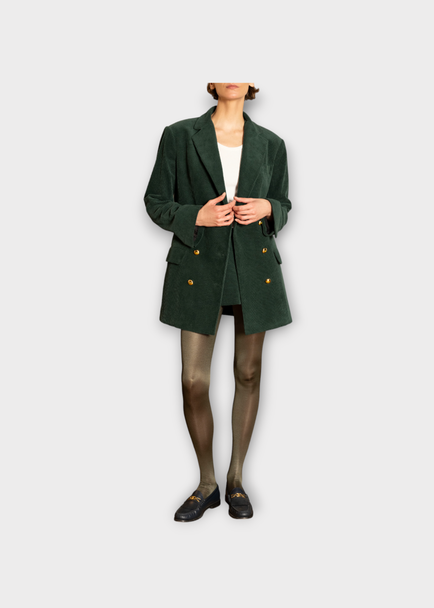 Julie de Libran Julie de Libran Jacket, Green, Elizabeth Velvet Collared Button Up in Pinegrove w/ Side Pockets