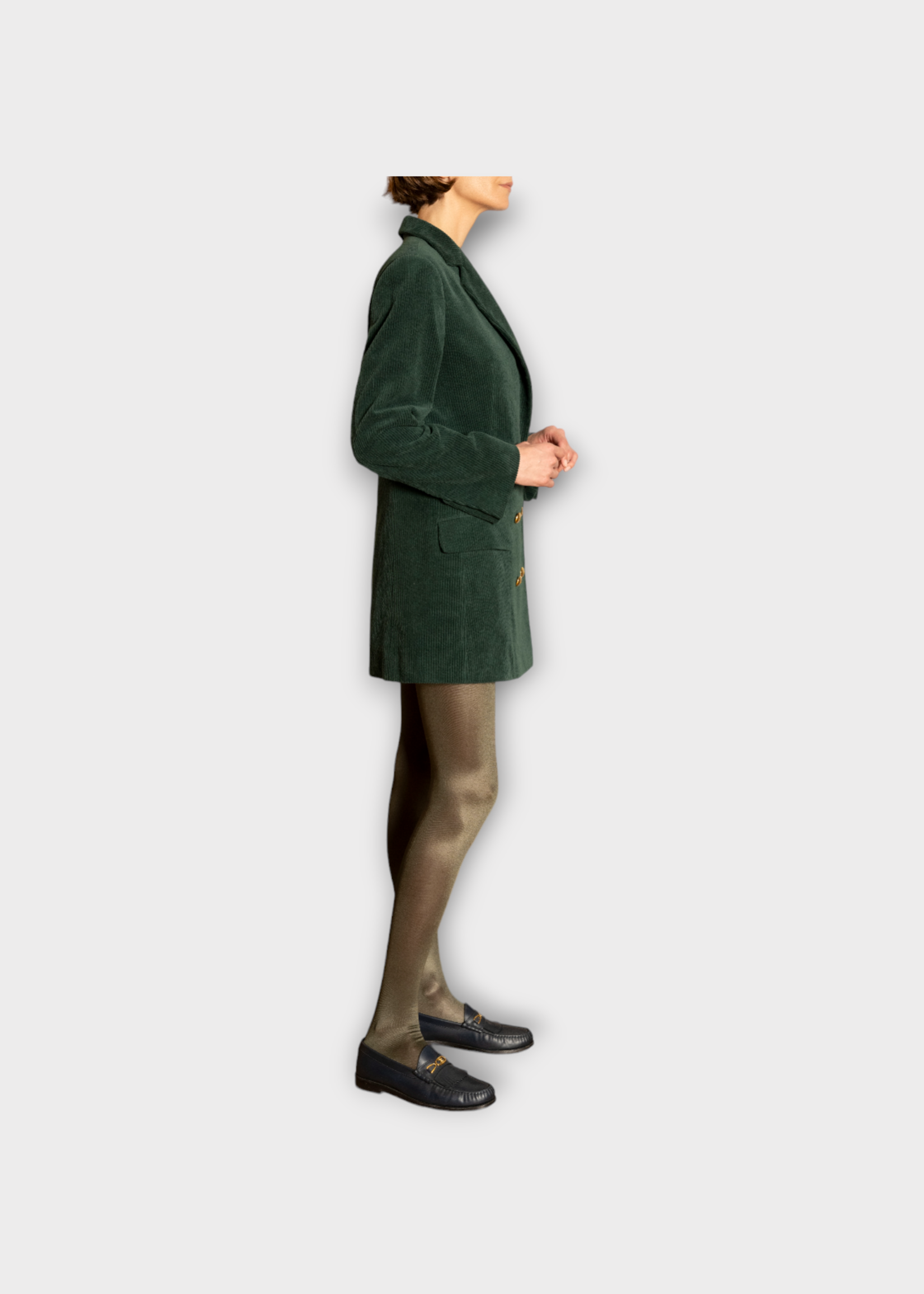 Julie de Libran Julie de Libran Jacket, Green, Elizabeth Velvet Collared Button Up in Pinegrove w/ Side Pockets