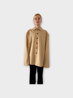 Marie Adam Leenaerdt Marie Adam Leenaerdt Jacket, Beige, Collared Button Up Jacket w/ Padded Shoulders
