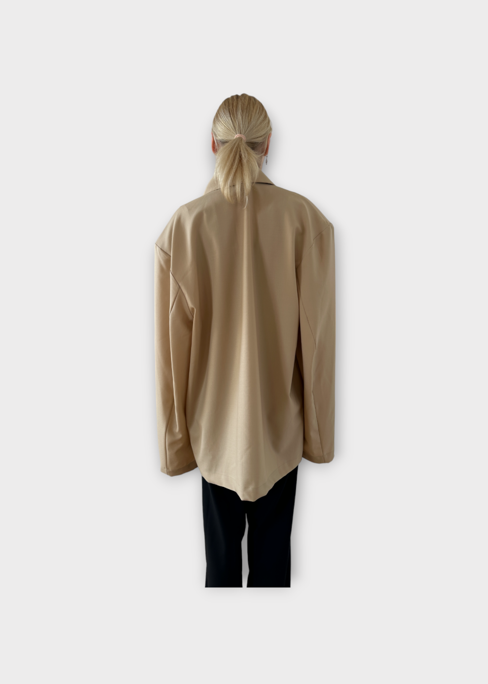 Marie Adam Leenaerdt Marie Adam Leenaerdt Jacket, Beige, Collared Button Up Jacket w/ Padded Shoulders