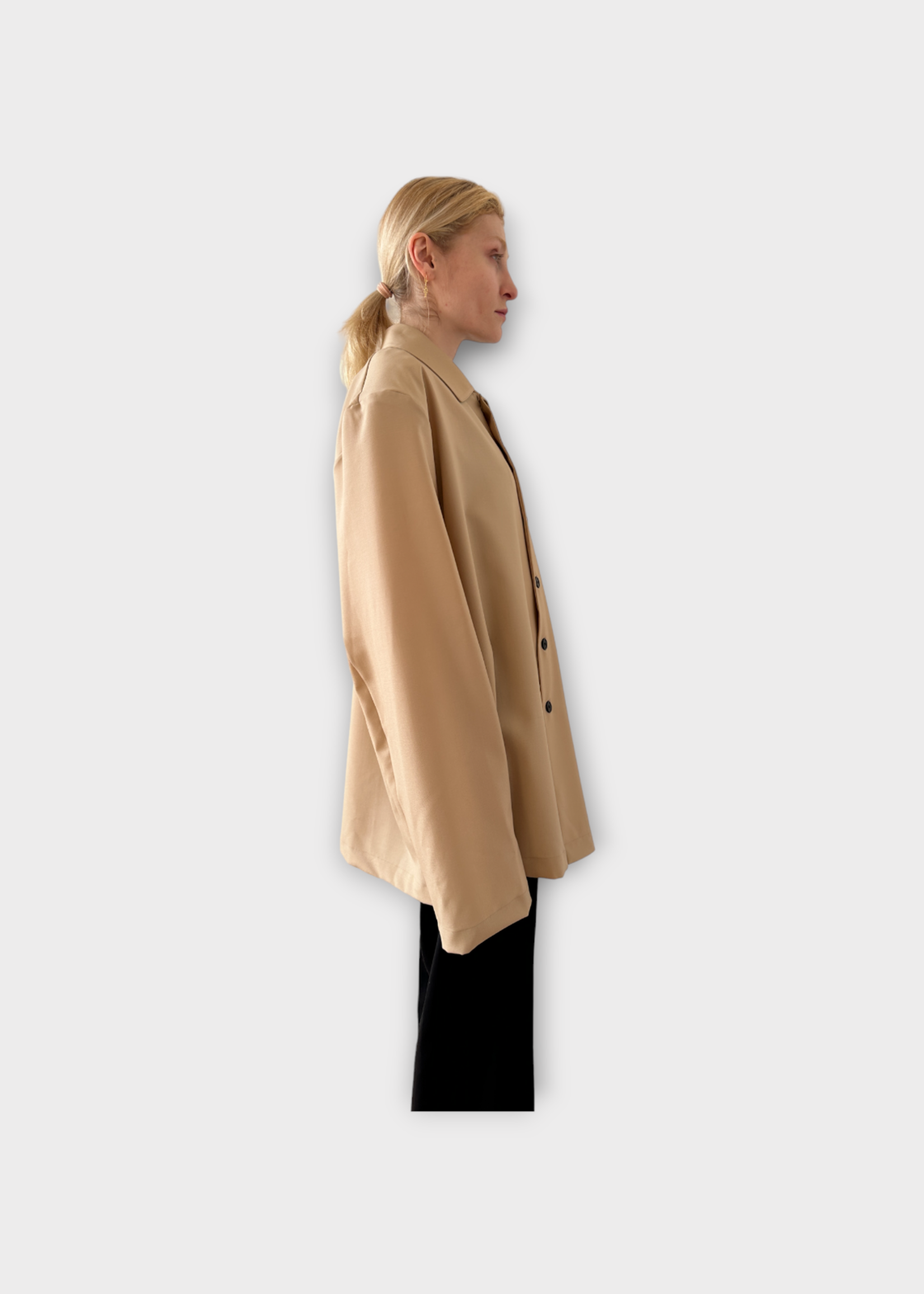 Marie Adam Leenaerdt Marie Adam Leenaerdt Jacket, Beige, Collared Button Up Jacket w/ Padded Shoulders
