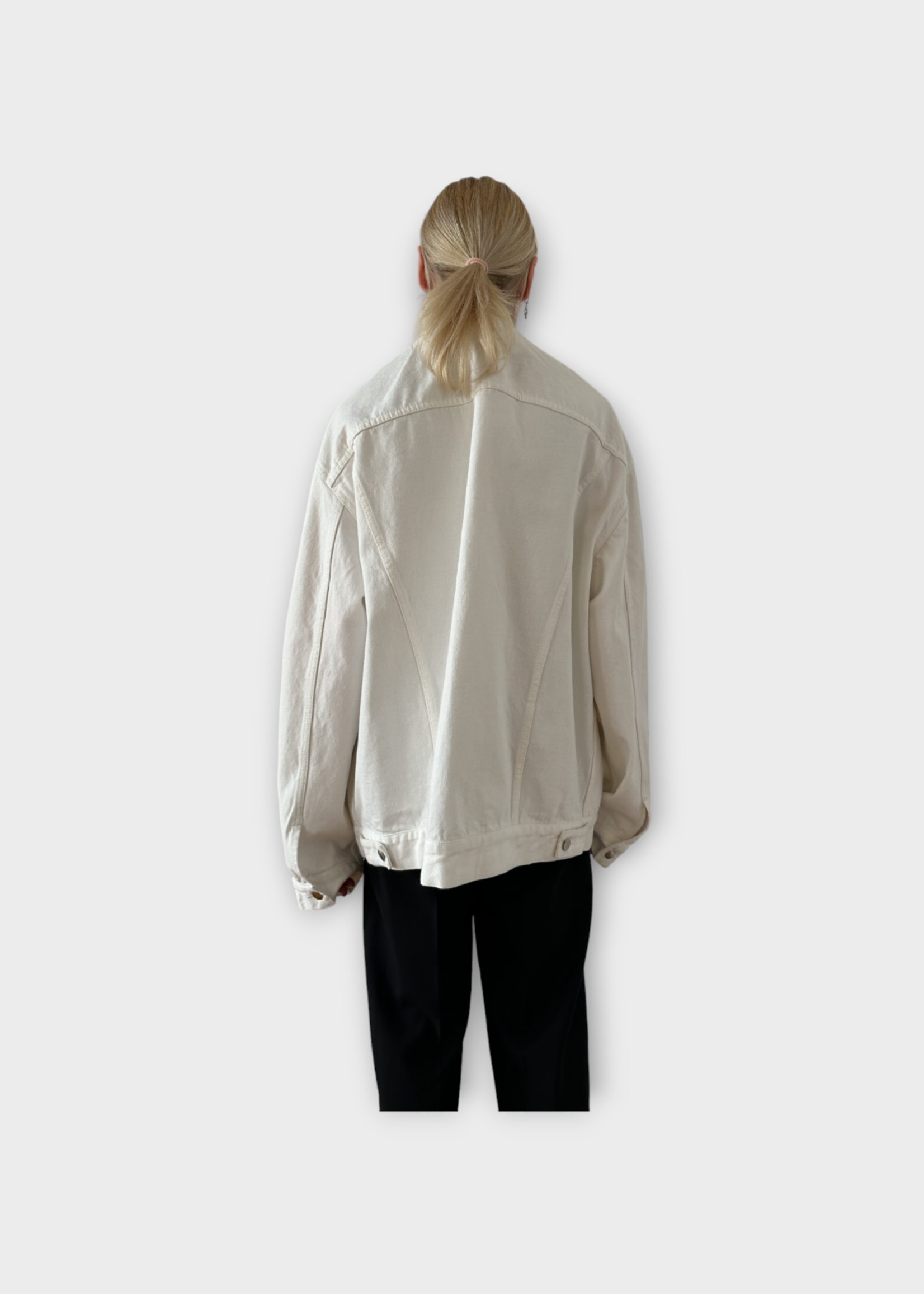 Marie Adam Leenaerdt Marie Adam Leenaerdt Jacket, White, Oversized Button Up Denim Jacket w/ Inserted Collar